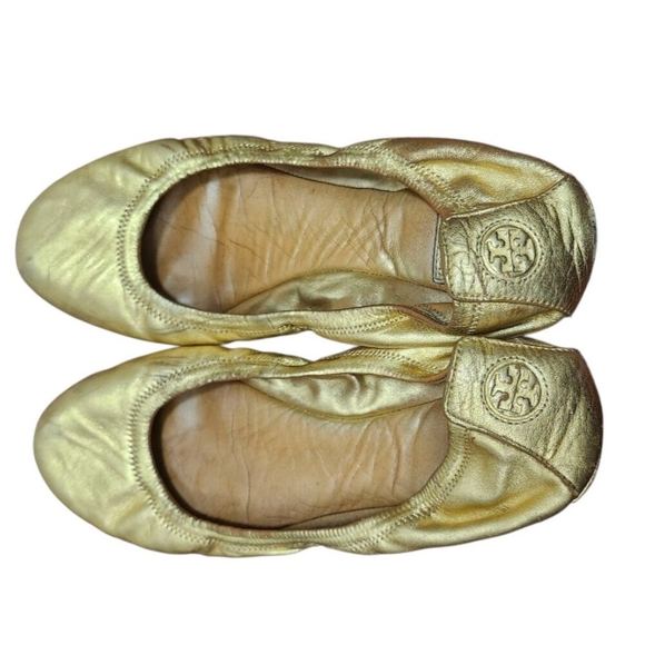Tory Burch Gold Leather Ballet Flats Medallion Women’s Size 9 - Picture 6 of 12